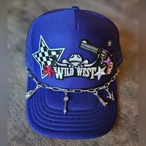 NWT Blue Custom Mrsh Back western trucker hat